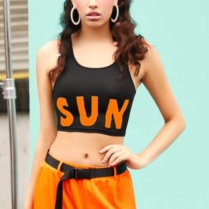 NEW!  SHEIN Sz L Adorable Cropped Black Tank "SUN" Print Festival Perfect!!